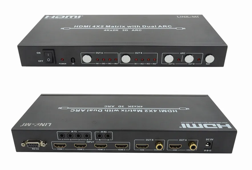 Link-ми MX 4 2-arc 4 по 2 HDMI Matrix с двойной дуги 1x2 сплиттер 4x1 переключатель домашнее видео для Blue-Ray HD DVD плеер приемник игры