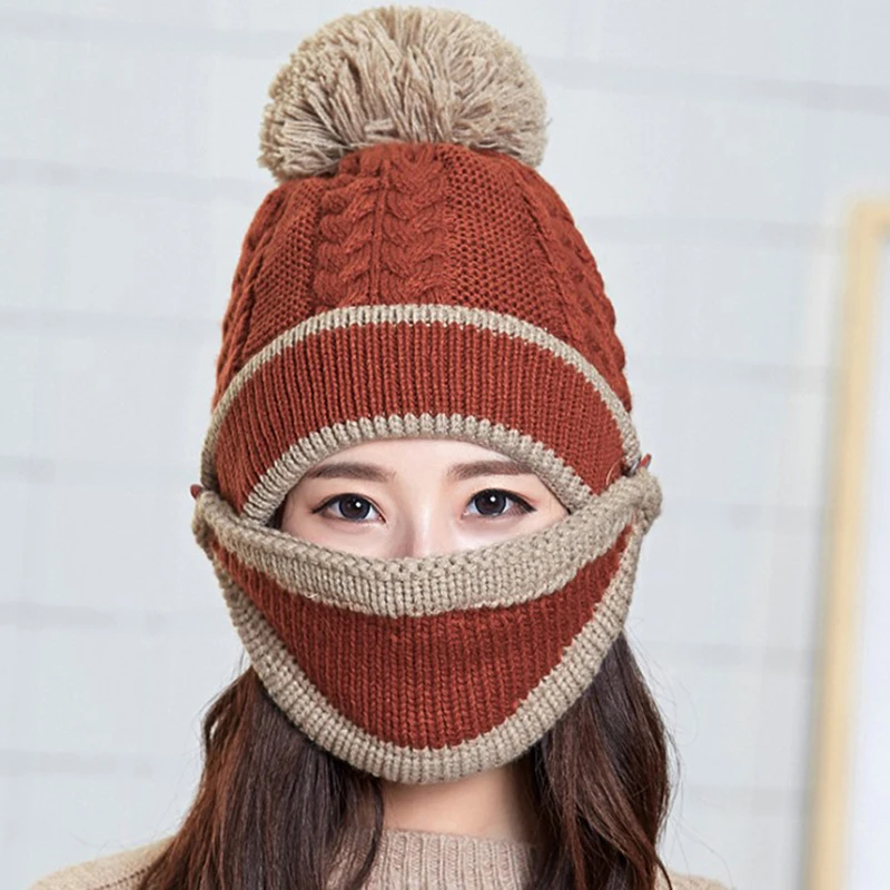 Женские зимние шапочки трикотажные шапка с теплой маской и шеи шарф драйвер Windstop наборы для женщин