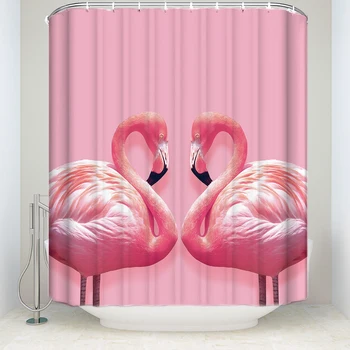 

New Arrival Waterproof Flamingo Shower Curtain with Hooks Polyester Fabric Bathroom Curtains for Home Decorations