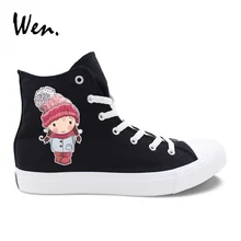 Wen Original High Top Design Winter Couples Image Boy Girl Wear Warm Woolen Cap Woman Man’s Canvas Sneakers Black White Colors