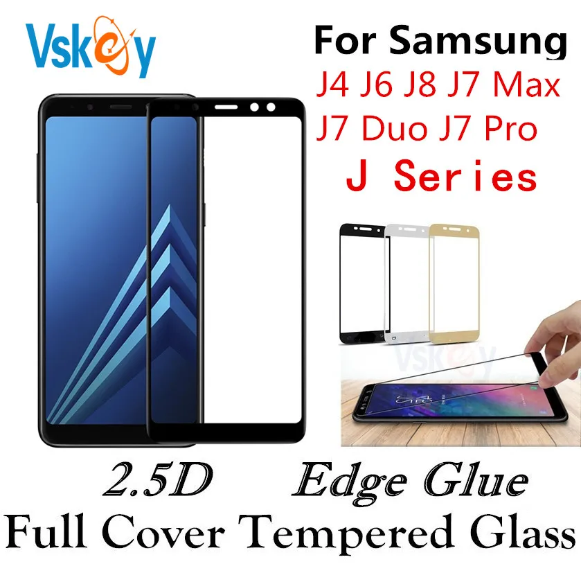 

VSKEY 10PCS 2.5D Full Cover Tempered Glass For Samsung Galaxy J6 J4 J8 2018 J7 Duo J7 Max Screen Protector Protective Film