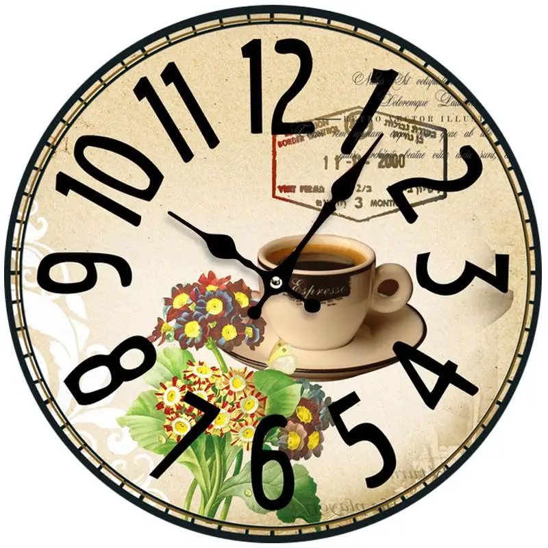 Free Shipping I Love Coffee Design Round Wooden Wall Clocks Quartz