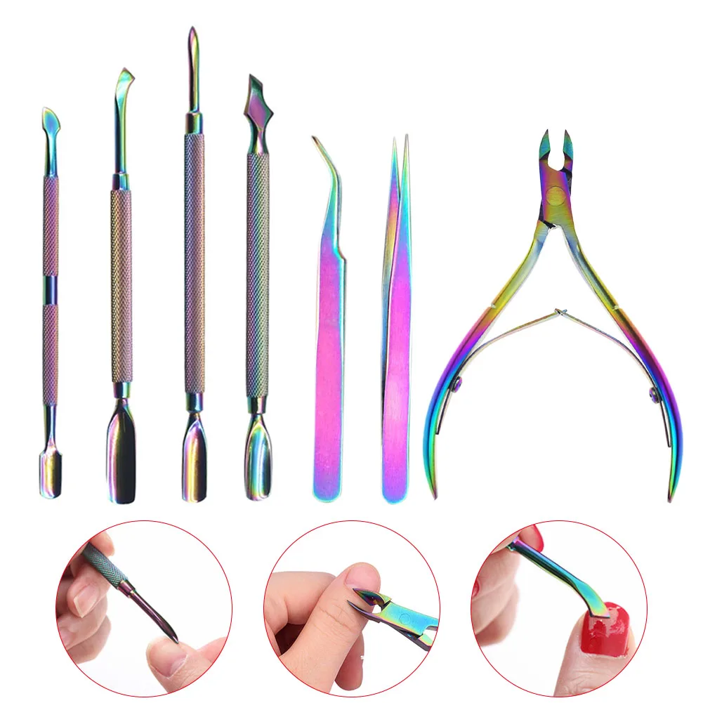 

Colorful Cuticle Scissors Pedicure Manicure Tool Nail Clippers/Pusher/Tweezer Metal Dead Skin Callus Remover Nail Care Tool