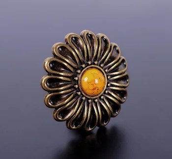 

10X Western Yellow Turquoise Brass Flower Horse Saddle Leather Crafts Conchos