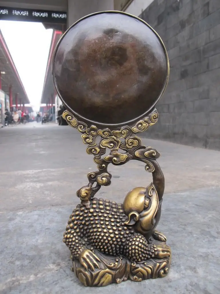 

bi001981 Royal Pure Bronze exquisite Toad gold toad see moon Crane Feng shui statue