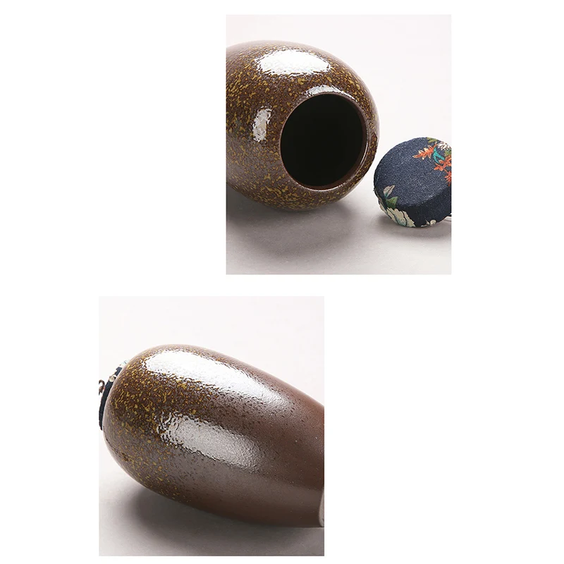  Vintage Coarse Pottery Kiln Change Glaze Storage Bottle Ceramic Tea Cans Sealed Flower Tea Canister - 32887270214