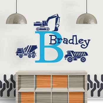 

Custom Name Construction Truck Crane Wall Decal Boy Room Personalized Name Construction Vehicle Wall Sticker Play Room Vinyl Art