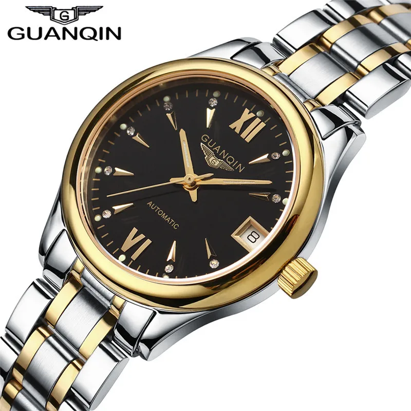 Womens Watches GUANQIN Date Luminous Rainstone Automatic Watch Waterproof Mechanical Watch Brand Luxury Stainless Steel Back (36)