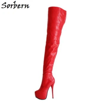 

Sorbern Red Over The Knee Boots For Women Platform Woman Heels Custom Colors Med Thigh High Boots Females Stiletto Office Boots