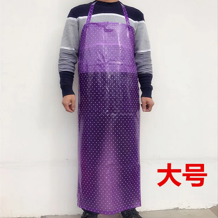 Waterproof transparent apron thickening kitchen canteen aquatic factory female simple long and durable pvc aprons - Цвет: purple-l