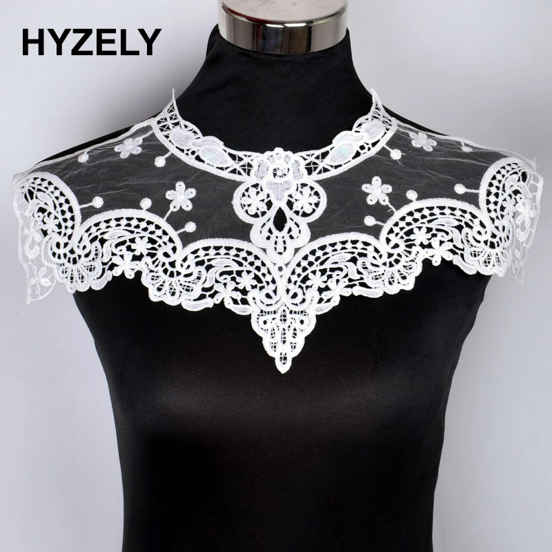 White Black Hollow Out Flower Lace Collar Sewing on Clothes Trim Embroidered Applique Neckline DIY Wedding Dress Accessory Style 1 White