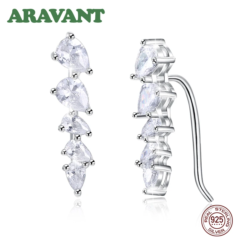 

Silver 925 Ear Climber Earrings Multi Color Cubic Zirconia Drop Earrings For Women Sterling Silver Jewelry