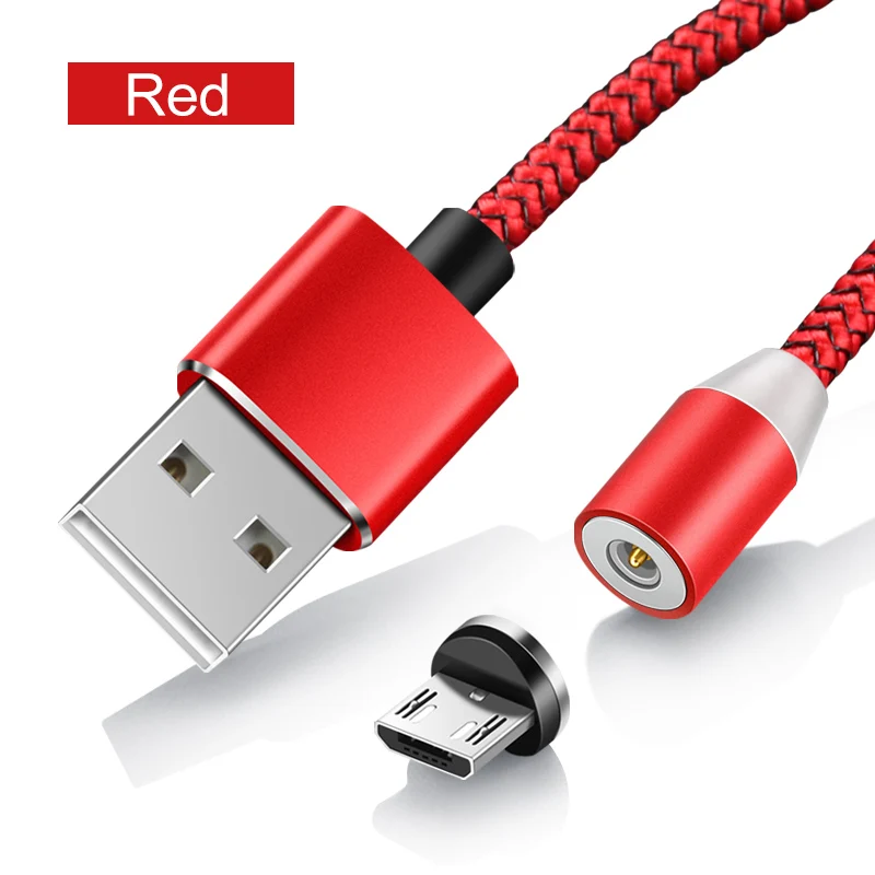 1 метр магнитное зарядное устройство Micro usb type-C Быстрый зарядный кабель Светодиодный индикатор для телефонов Android huawei Xiaomi круглый разъем 360 ° - Цвет: Red  Micro USB