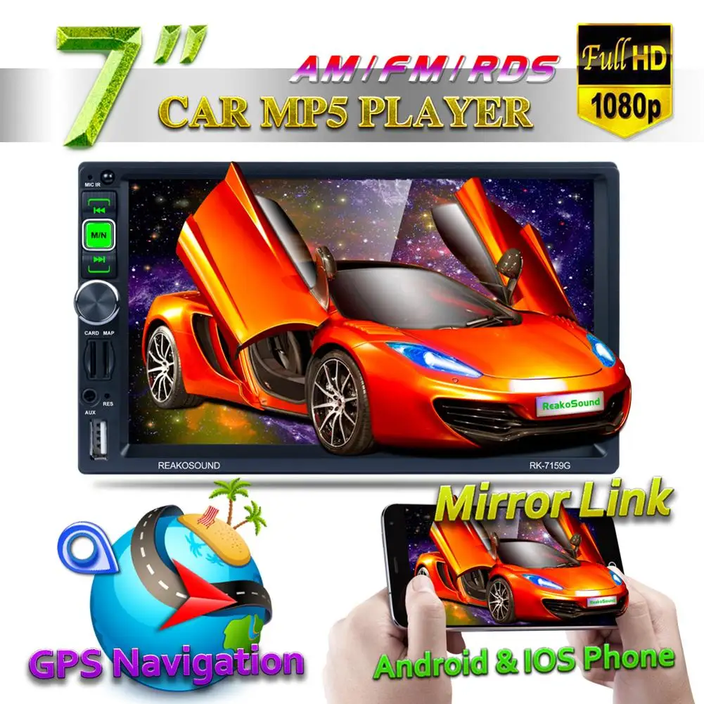 

HD 1080P 7-Inch Car Bluetooth Media MP5 Player GPS Navigator Apple Android AM/FM/RDS Radio AUX Mirror Link For Andriod & IOS