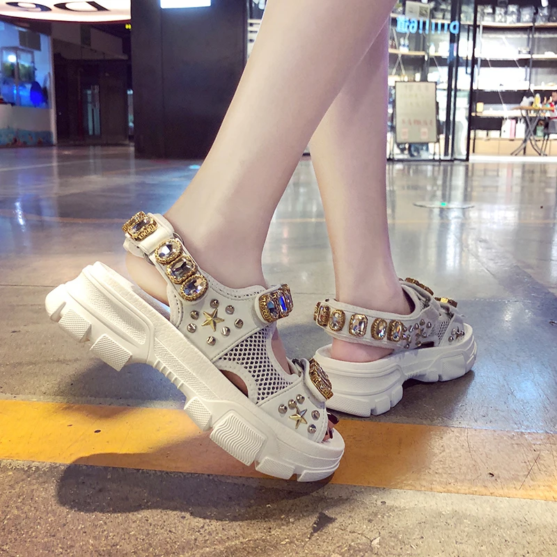 Fashion Summer Female Sport Sandals New Rhinestone Open Toe Platform Shoes Women Wedges Casual Shoes Ladies Beach Shoes