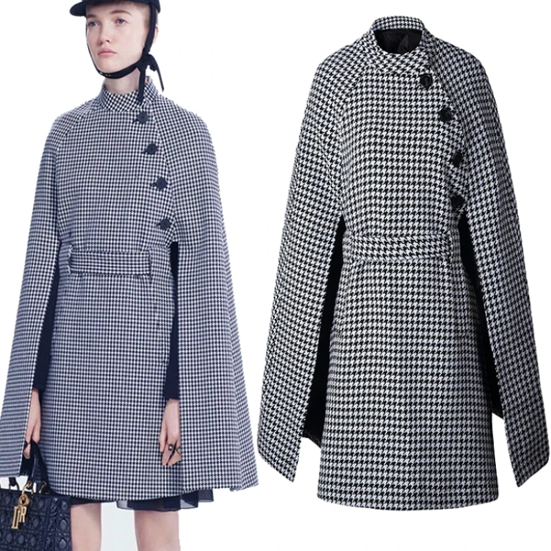 Britannique Gray Cape De Veste Style Plaid Femmes Laine Automne Nouveau Mode Manteau Casual vZK8dx7q