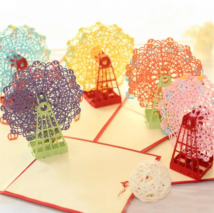  festival supplies greeting cards invitation paper pop up 3D Ferris wheel for Birthday Wedding Party - 32988894911