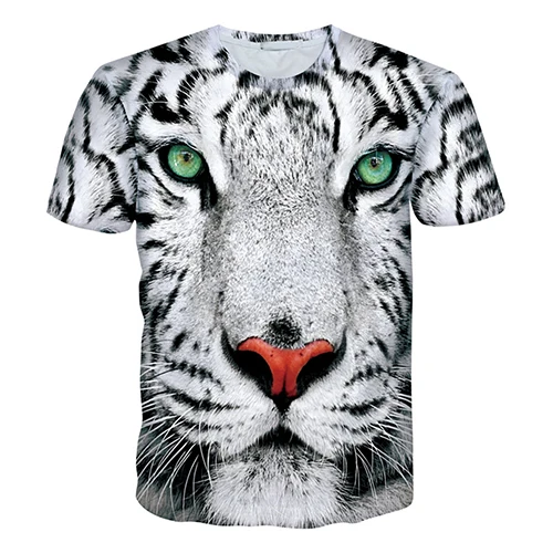 Men s Hip Hop 3D Tiger Print Short Sleeve Crew Round Neck Top Digital T Shirt