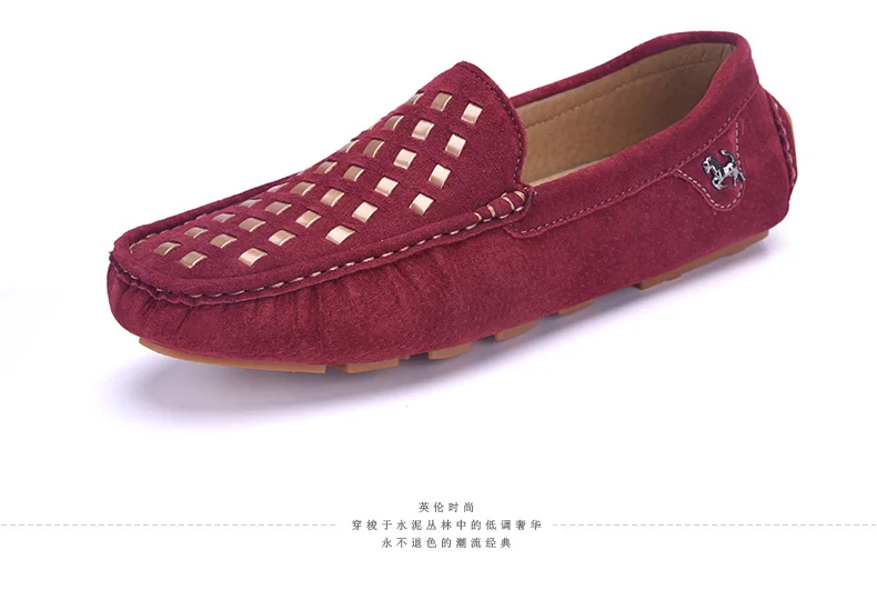 Замшевые мужские лоферы Мокасины Мужская обувь Повседневное дышащий тканые вождения gommino слипоны - Цвет: Red