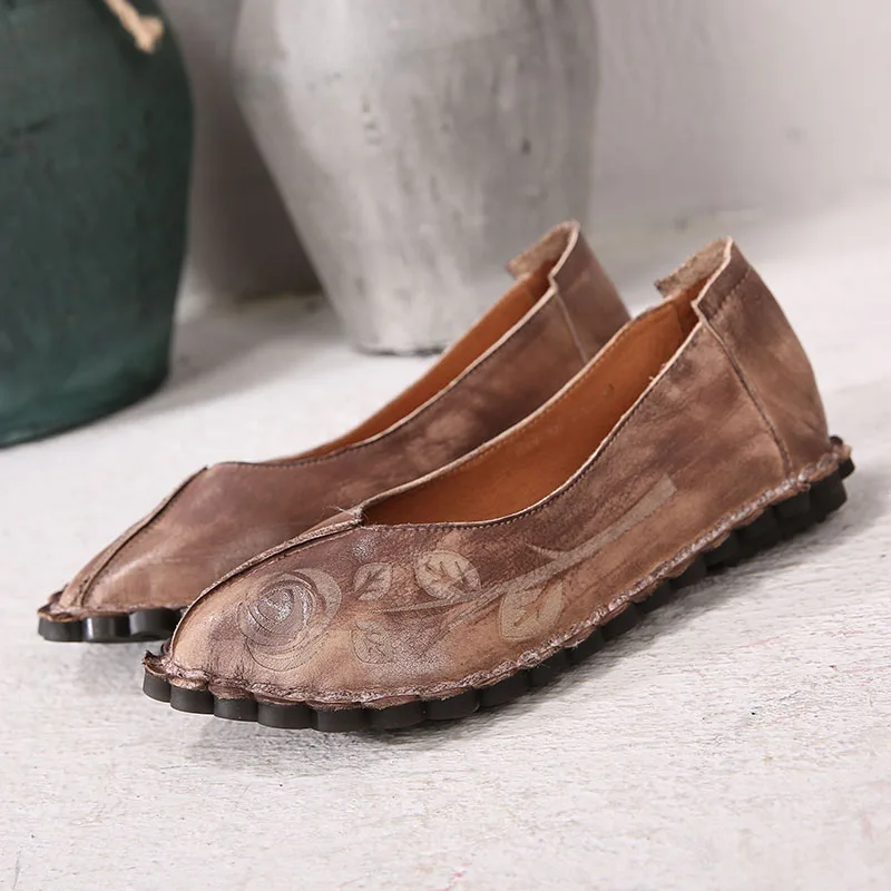 Planos Retro Mujeres Mano Bordado Señora De Pisos Vintage Zapatos Cuero A Los La Holgazanes Hechos Marca Genuino Coffee 2019 Las Primavera 4xY4nqr