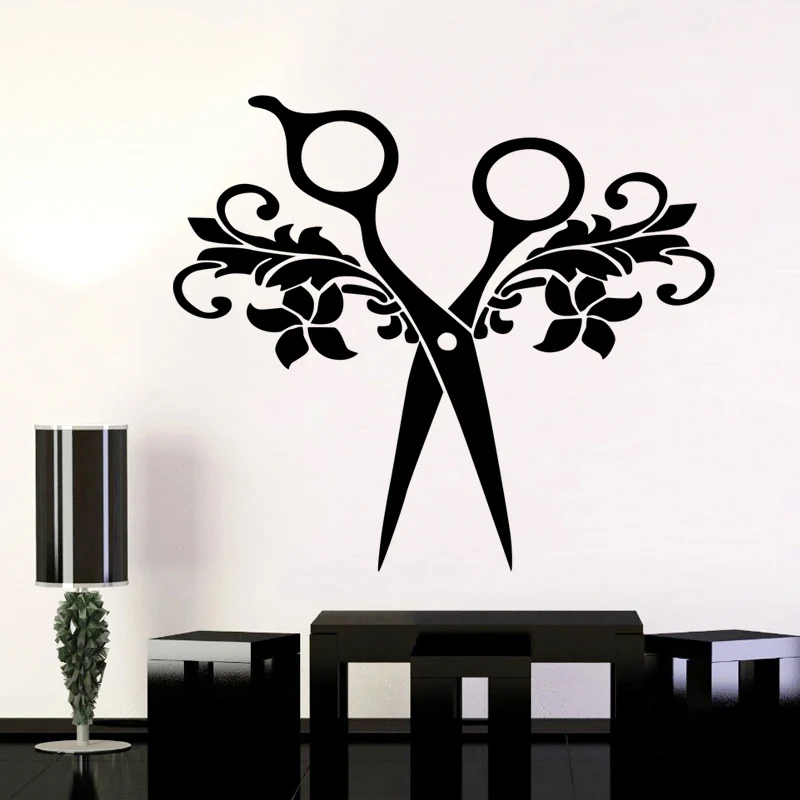 Barber Shop Sticker Name Scissors Hair Salon Decal Neutral Haircut Poster Vinyl Wall Art Decals Decor Windows Decoration