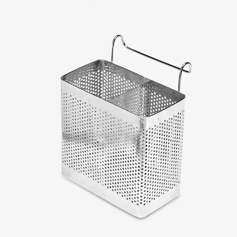 

304 Stainless Steel Two Cells Tableware Storage Holder Hollow Out Design Hangable Chopsticks Cage Storage Basket Free Shipping