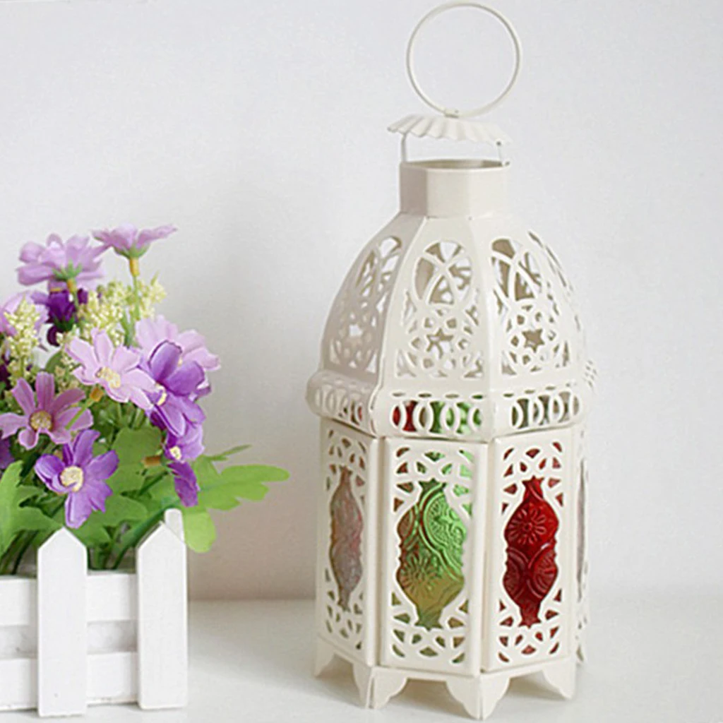 Morocco Wrought Iron Glass Lantern Tea Light Candle Holder Home Wedding Xmas Party Garden Decor