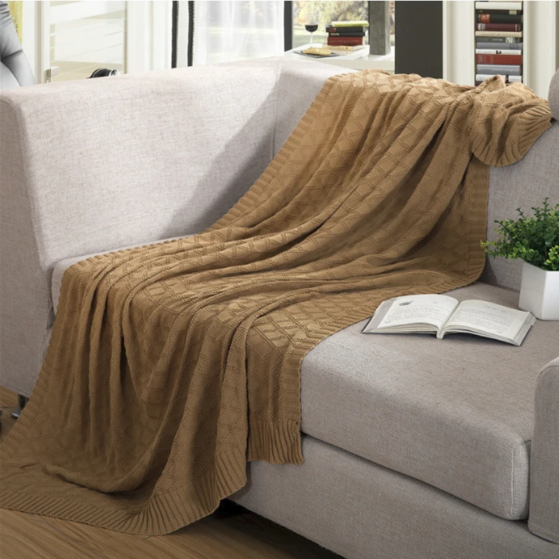 Knitted Throws blanket Pure Cotton for Family Office Outdoor Soft