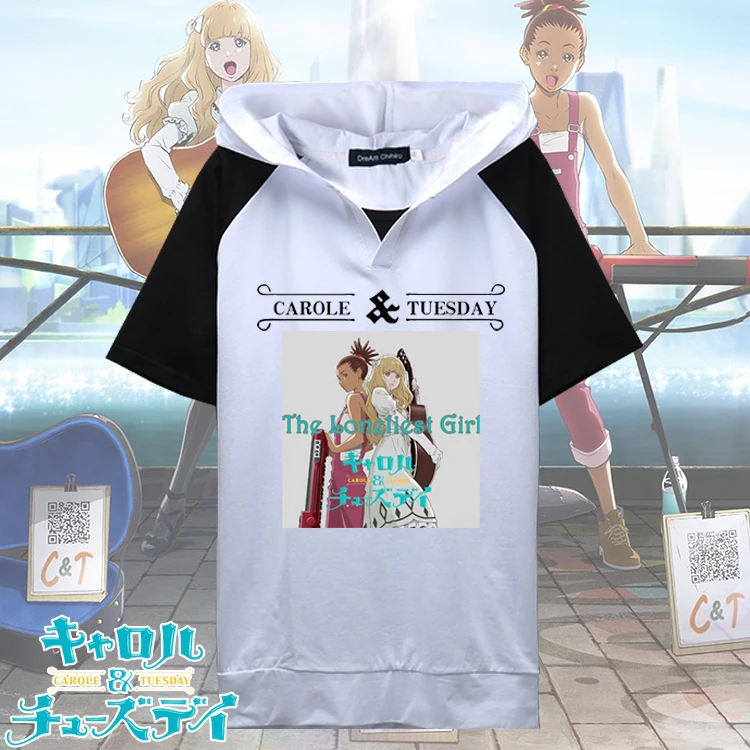 

New Anime CAROLE & TUESDAY Cosplay Costume Hooded T shirt short sleeve T-shirt Tee Fashion Summer Men Women Sport Casual Tops