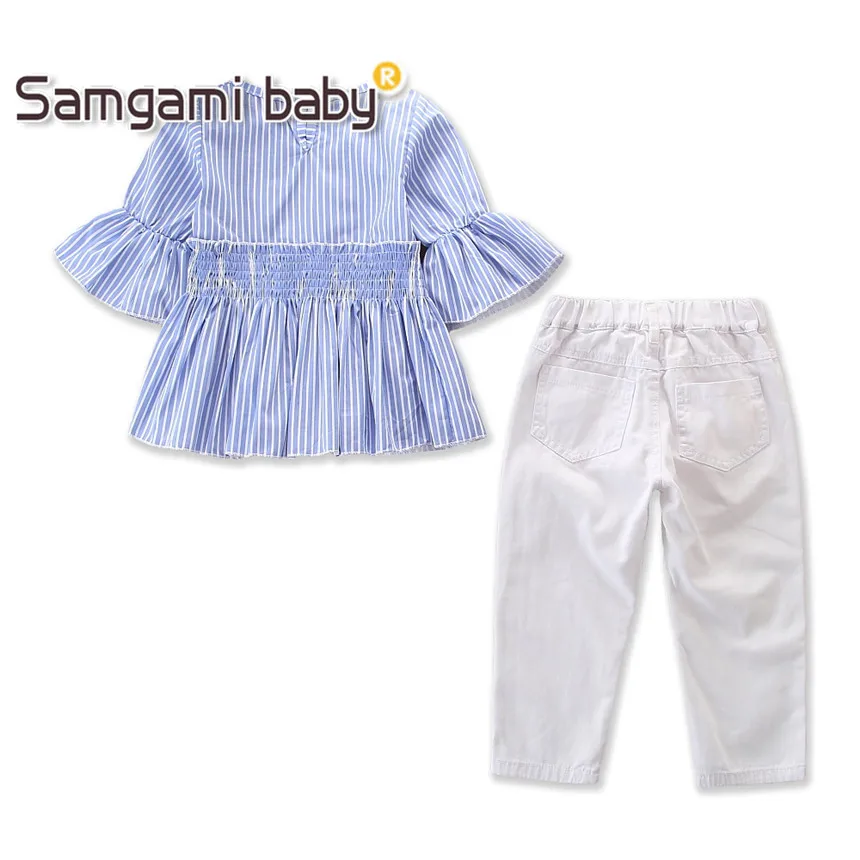 SAMGAMI/комплект одежды для маленьких девочек сине белый полосатый топ с эластичным