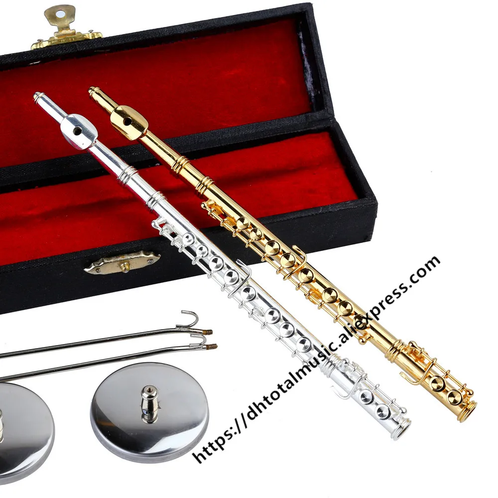 Miniature Flute Model with Case Stand Musical Ornaments Art Decoration 