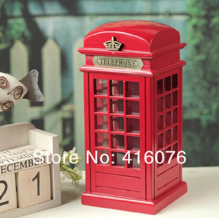 Vintage Style Wooden Money Bank UK Postbox Shape Coin Saver Mixed Color