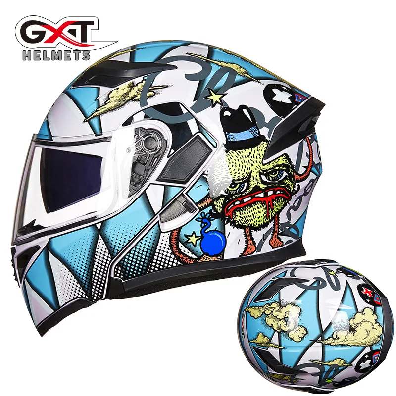 

GXT flip up motorcycle helmet double lense full face helmet Casco Racing Capacete with inner sun visor can put bluetooth headset