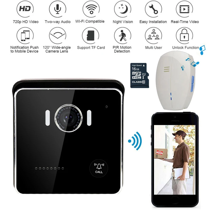 

CLOUDRAKER Wireless Smart Unlock WIFI Video Doorbell Intercom Smart IP Video Door Phone Door Bell 720P HD Camera Night Vision