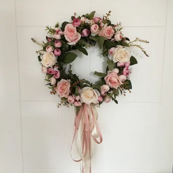 

AsyPets Floral Artificial Rose Wreath Door Hanging Wall Window Decoration Wreath Holiday Festival Wedding Decor (40cm)-30