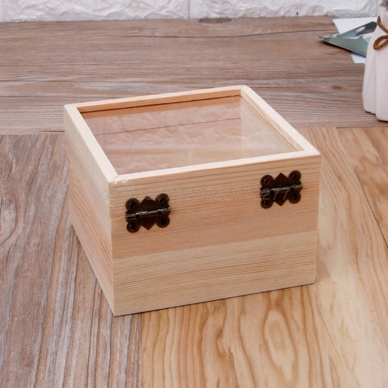 Glass Top Display Box Unfinished Natural Wooden Square Jewelry Storage Package Je29 19 Dropship