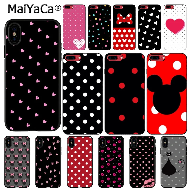 

MaiYaCa Polka Dots Mickey Minnie love heart TPU black Phone Case Shell for iPhone X XS MAX 6 6s 7 7plus 8 8Plus 5 5S SE XR