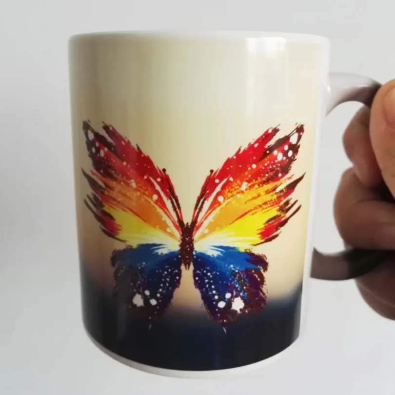 

11OZ Magic Ceramic Mug Heat Sensitive Color Change Coffee Tea Mug Cup Printing with Beautiful Butterfly