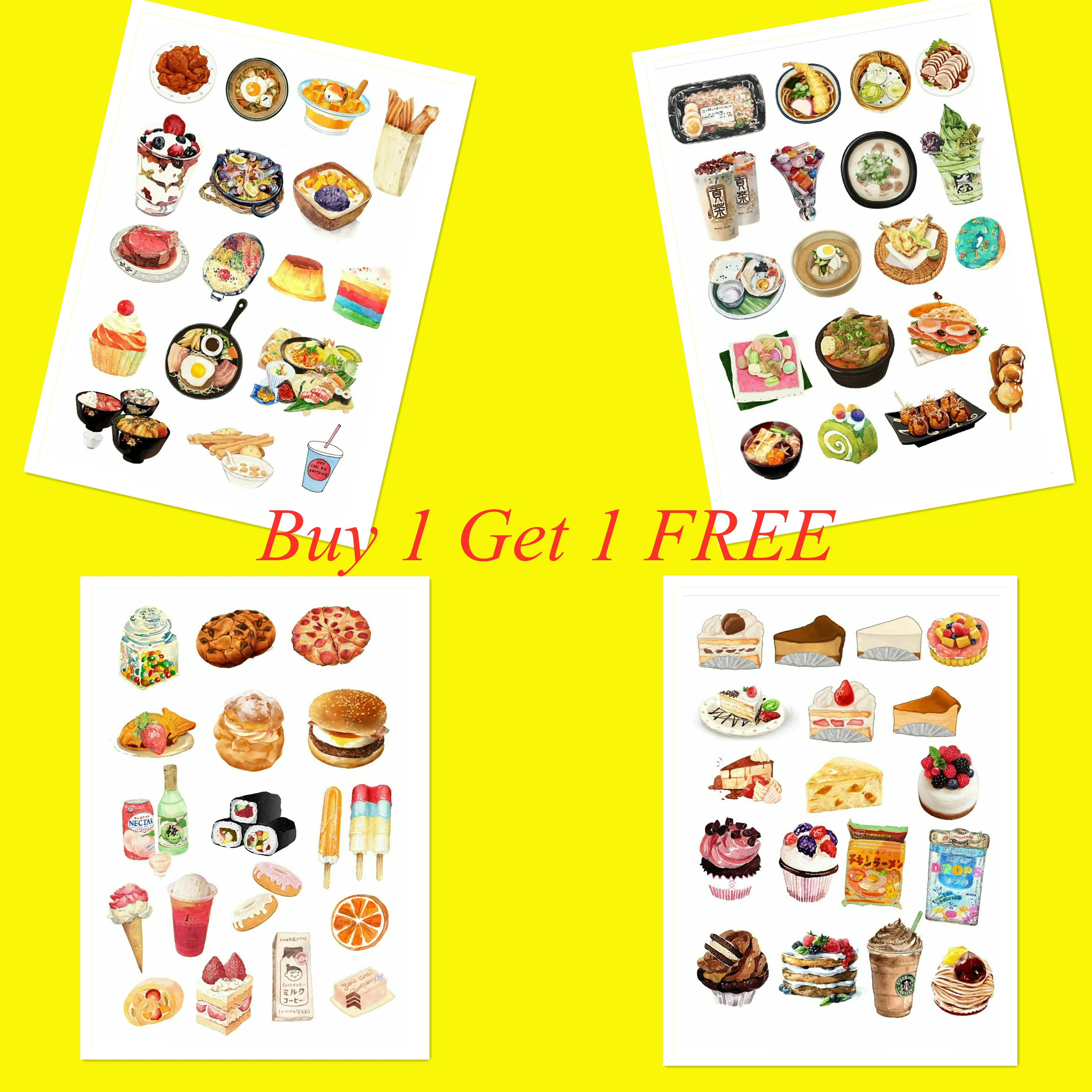 

A5 Hand-painted Cake/ fruits/Delicious food Stickers without cutting Decoration DIY Ablum Diary Scrapbooking Gift For Children