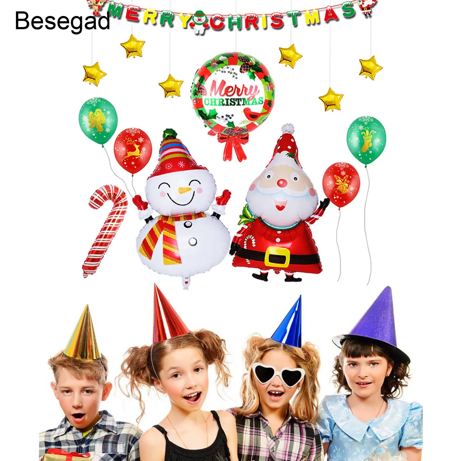 

17pcs Party Supplies MERRY CHRISTMAS Hanging Banner Santa Claus Snowman Balloons Set for Christmas Xmas Decorations