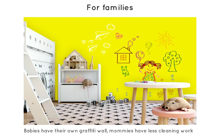 930_07 DIY Dry Erase Ferrous whiteboard Waterproof Yellow Drawing Writing Board White Board Stickers Memo Children Gift Wall Sticker