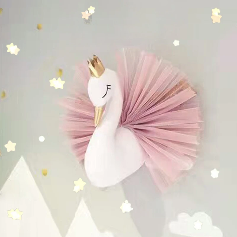 Cute-3D-Golden-Crown-Swan-Wall-Art-Hanging-Girl-Swan-Doll-Stuffed-Toy-Animal-Head-Wall (1)