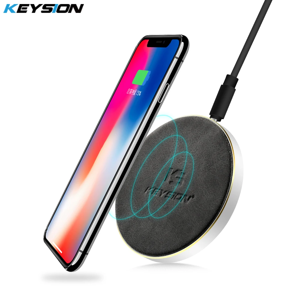 

KEYSION 10.8W Qi fast Wireless Charger CNC metal PU leather Quick Charging Pad for iPhone XS Max XR X 8Plus for Samsung S9 Note9