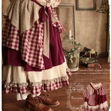 Японская длинная клетчатая юбка принцессы в стиле Лолиты с оборками; Милая женская повседневная юбка в готическом стиле с эластичной резинкой на талии; Одежда для девочек в стиле бохо Мори