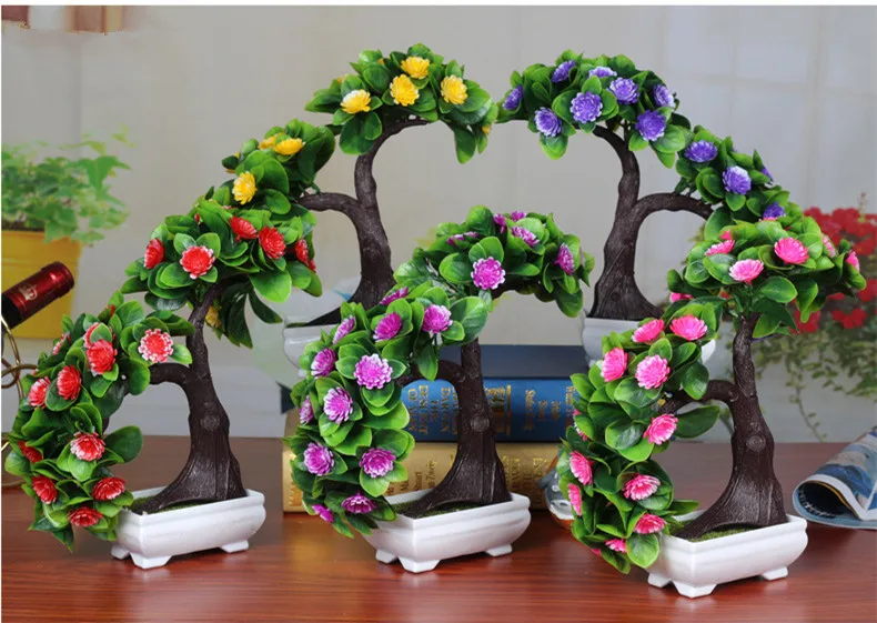 Flone Artificial Plants Flowers Fake Green Plant Welcome Pine Bonsai Simulation Plastic Flowers Wedding Home Decoration Plant (5)