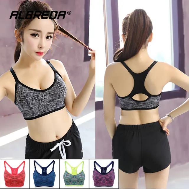 US $4.94 ALBREDA Women Yoga bra Sports Bra Running Fitness Gym bras female Straps Padded Crop Top Underwear 