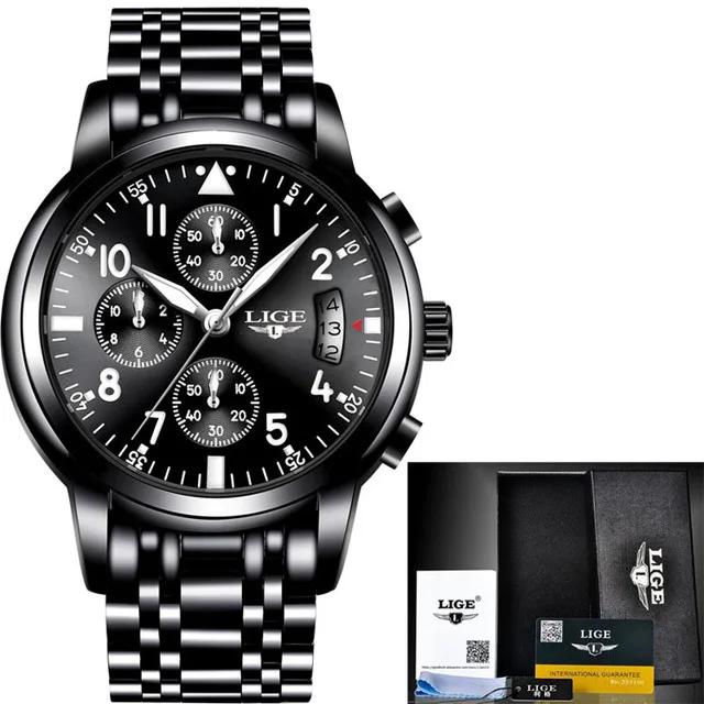 LIGE мужские часы деловые Модные Роскошные Топ брендовые кварцевые часы Спортивные Повседневные водонепроницаемые стальные часы Relogio Masculino+ коробка - Цвет: steel full black