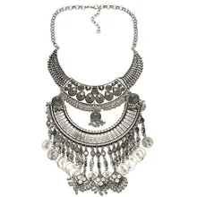 Women Vintage Necklace Female Retro Tassel Coin Jewelry Statement Necklace Choker Sweater Maxi Necklace Collier Femme Collares