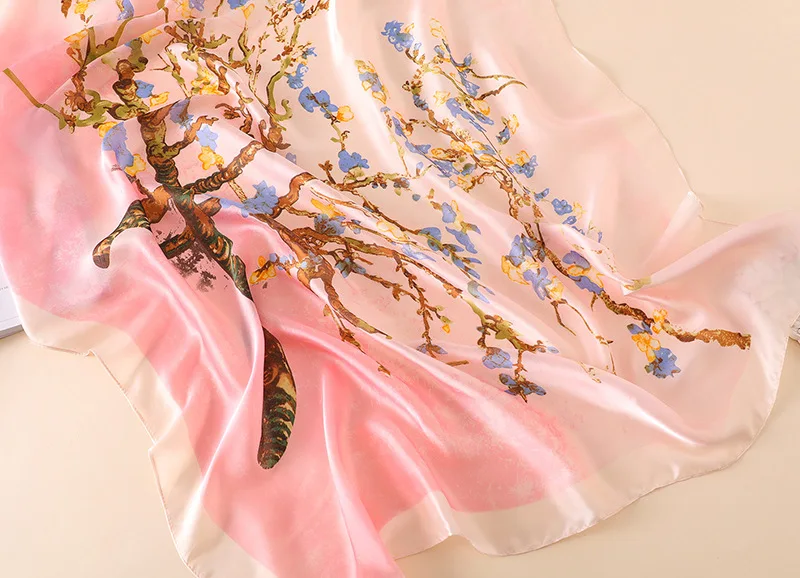 Весна осень женский натуральный шелковый шарф абстрактное дерево шелковые шарфы с принтом и шали пляжные накидки 180*90 см