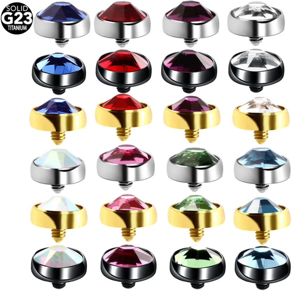 

8pcs/lot G23 Titanium Micro Dermal Piercings Gem Dermal Anchor Crystal Top Dermal Surface Skinner Diver Piercings Jewelry 14G